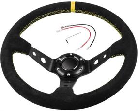 img 1 attached to Lebeauty 350mm Deep Dish 6 Bolt JDM Sport Racing Steering Wheel - Suede, Horn Button, US Included, Cable, Wrench 14in (Black Yellow)