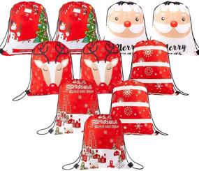 img 4 attached to 🎅 Whaline 10 штук больших подарочных мешочков Санта с затяжной резинкой для украшения Рождественской вечеринки - идеальные рюкзаки для подарков и вкусных пакетов
