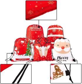 img 2 attached to 🎅 Whaline 10 штук больших подарочных мешочков Санта с затяжной резинкой для украшения Рождественской вечеринки - идеальные рюкзаки для подарков и вкусных пакетов