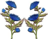 pair of blue carnation spray thistle flowers floral bouquet embroidered appliques iron-on patches s-756 logo