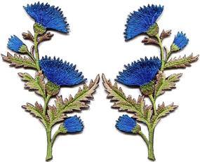 img 1 attached to Pair of Blue Carnation Spray Thistle Flowers Floral Bouquet Embroidered Appliques Iron-on Patches S-756