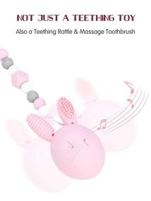 img 3 attached to 🐰 Bunny Eggy Teething Toy for Infants - Multifunctional Teethers, Toothbrush, Rattle, Gum Massager - Silicone Bead Clip and Carry Box - 100% Food-Grade Silicone - Safe for Baby Boys and Girls (Pink)