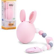 🐰 bunny eggy teething toy for infants - multifunctional teethers, toothbrush, rattle, gum massager - silicone bead clip and carry box - 100% food-grade silicone - safe for baby boys and girls (pink) logo