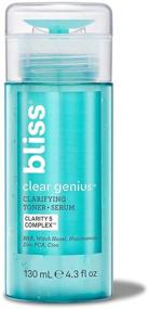 img 4 attached to 🌟 Bliss Clear Genius Очищающий тоник + сыворотка - Преобразует поры, тонизирует, успокаивает и очищает кожу с салициловой кислотой, ниацинамидом и экстрактом ведьминого ореха - Чистый, не тестируется на животных, без парабенов, веганский - 4,3 унции