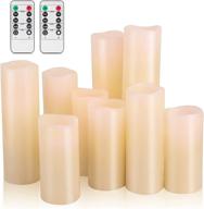 🕯️ beneve flameless led wax pillar candles set of 9 - remote control, cycling timer, ivory colour логотип