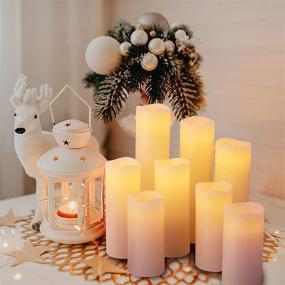 img 2 attached to 🕯️ BENEVE Flameless LED Wax Pillar Candles Set of 9 - Remote Control, Cycling Timer, Ivory Colour