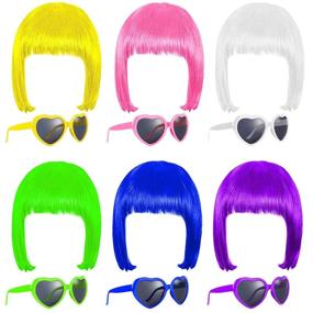 img 4 attached to 🎉 Vibrant Neon Party Wigs and Sunglass Set: ADXCO 12-Piece Collection for Women and Girls Decorations