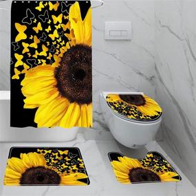 img 4 attached to KNEVITBVD Sunflower Bathroom Butterfly Waterproof