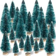 set of 60 mini sisal snow frost trees with wood base - miniature 🎄 pine bottle brush trees, plastic snow ornaments for christmas decoration and display - size 1 logo