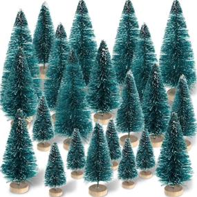 img 4 attached to Set of 60 Mini Sisal Snow Frost Trees with Wood Base - Miniature 🎄 Pine Bottle Brush Trees, Plastic Snow Ornaments for Christmas Decoration and Display - Size 1