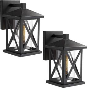 img 4 attached to 🏮 Harriet Outdoor Wall Sconces Lantern Light Fixtures, Matte Black Finish, 2 Pack - Exterior Wall Mounted Porch Lights with Clear Glass Shade, HOWL01B-2P