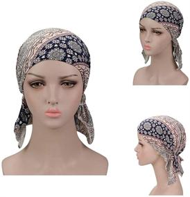 img 3 attached to 🧣 Bundle of 3 Pre-Tied Head Scarves: Slip-On Beanies for Women, Ideal as Chemo Covers