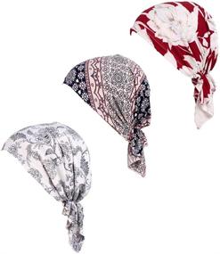 img 1 attached to 🧣 Bundle of 3 Pre-Tied Head Scarves: Slip-On Beanies for Women, Ideal as Chemo Covers