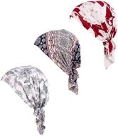 🧣 bundle of 3 pre-tied head scarves: slip-on beanies for women, ideal as chemo covers logo