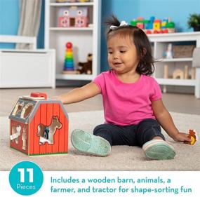 img 3 attached to 🏡 Melissa & Doug Wooden Take-Along Sorting Barn Toy: Flip-Up Roof, Handle & 10 Farm Play Pieces