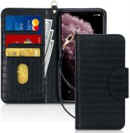 📱 fyy case for iphone 11 6.1", luxury pu leather wallet case with kickstand, card slots, and note pockets - crocodile black logo