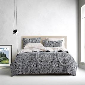 img 4 attached to Mornimoki Vintage Boho Paisley Duvet Cover – Vibrant European Floral Design, 100% Egyptian Cotton Luxury Bedding Set (White-Black, Queen)