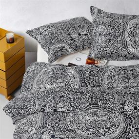 img 2 attached to Mornimoki Vintage Boho Paisley Duvet Cover – Vibrant European Floral Design, 100% Egyptian Cotton Luxury Bedding Set (White-Black, Queen)