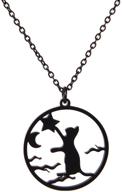 🌙 stunning stainless steel black moon cat necklace for women - crescent halloween blinkingstare pendant with faithful love, perfect for girls logo