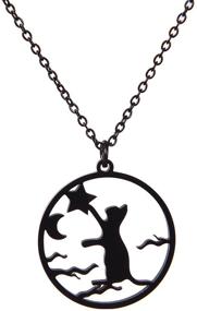 img 4 attached to 🌙 Stunning Stainless Steel Black Moon Cat Necklace for Women - Crescent Halloween Blinkingstare Pendant with Faithful Love, Perfect for Girls