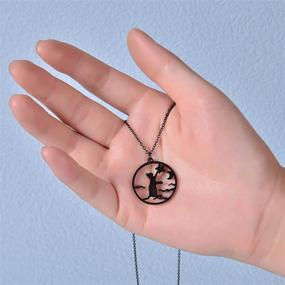 img 2 attached to 🌙 Stunning Stainless Steel Black Moon Cat Necklace for Women - Crescent Halloween Blinkingstare Pendant with Faithful Love, Perfect for Girls