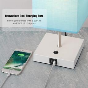 img 2 attached to 🛏️ Set of 2 Bedside Table Lamps with Dual USB Charging Port, Blue Lampshade - Perfect for Bedroom, Living Room, Study