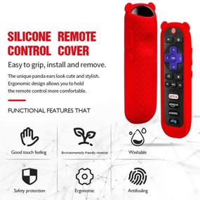 img 2 attached to 🐼 Red Silicone Protective Case for TCL Roku TVs and Roku Players Remote with Anti-Slip Shockproof Soft Skin Cover - Cute Panda Ear Shape Design