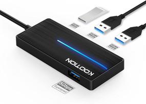 img 1 attached to Ultra-Slim 4-Port USB 3.0 Hub by KOOTION - High-Speed Data Hub (5Gbps Transfer Rate) with LED Indicator for MacBook, Windows PC, Surface, Mobile HDD, Ultrabook, Flash Drive, Laptop (Black)