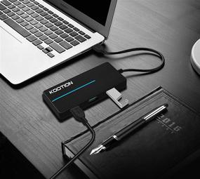 img 2 attached to Ultra-Slim 4-Port USB 3.0 Hub by KOOTION - High-Speed Data Hub (5Gbps Transfer Rate) with LED Indicator for MacBook, Windows PC, Surface, Mobile HDD, Ultrabook, Flash Drive, Laptop (Black)