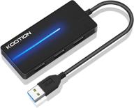 ultra-slim 4-port usb 3.0 hub by kootion - high-speed data hub (5gbps transfer rate) with led indicator for macbook, windows pc, surface, mobile hdd, ultrabook, flash drive, laptop (black) logo