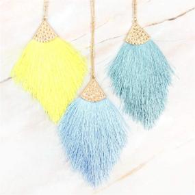 img 1 attached to 🕊️ RIAH FASHION Vintage Gold Feather Thread Fan Tassel Necklace - Antique Bohemian Silky Strand Fringe, Lightweight Long Chain Statement