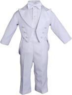 👶 white poly cotton 5 piece classic tux set with tail for baby boys - formal attire logo