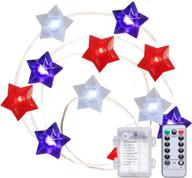 patriotic memorial day christmas decoration: battery operated led 3d star red white blue string lights with remote - independence day decor string lights - 10ft 40 led for indoor outdoor - july 4th lights логотип