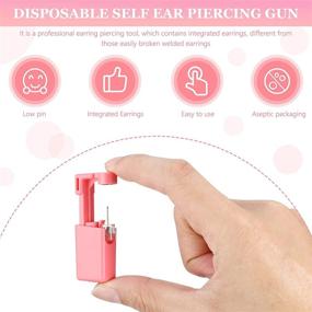 img 2 attached to 6-Piece Disposable Nose & Ear Piercing Gun Kit - Pink | Self Ear Pierce Kit with Pierced Earrings | Portable Mouse Piercing Kit for Body | Includes Silver Bean Studs | Men's & Women's Piercing Tools