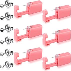 img 4 attached to 6-Piece Disposable Nose & Ear Piercing Gun Kit - Pink | Self Ear Pierce Kit with Pierced Earrings | Portable Mouse Piercing Kit for Body | Includes Silver Bean Studs | Men's & Women's Piercing Tools