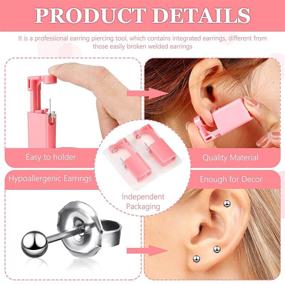 img 1 attached to 6-Piece Disposable Nose & Ear Piercing Gun Kit - Pink | Self Ear Pierce Kit with Pierced Earrings | Portable Mouse Piercing Kit for Body | Includes Silver Bean Studs | Men's & Women's Piercing Tools