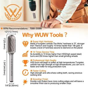 img 3 attached to 🔧 WUWTOOLS Carbide Cutting Burrs 1/4" Shank Tungsten SC-5 Double Cut Rotary File Die Grinder Bit: Premium Accessories for Wood Carving, Metal & Glass Grinding, Engraving, Polishing, Shaping, and Drilling