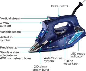 img 3 attached to 🔥 Rowenta DW9280 Digital Display Steam Iron: Stainless Steel Soleplate, 1800-Watt, 400-Hole, Blue - Ultimate Garment Care