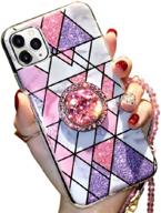 aulzaju iphone 12 pro max girly case: luxury bling diamond hard pc back, marble design, glitter rhinestone bumper cover for women - 6.7'' pink logo