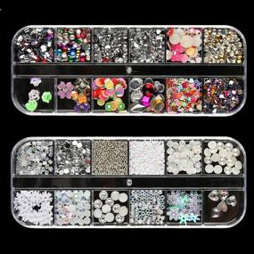 img 3 attached to 💅 BEINNY Nail Art Rhinestones Kit - 4 Boxes with 12 Grids, Dotting Pen & Tweezers Included