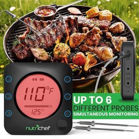 img 2 attached to Термометр NutriChef Bluetooth для барбекю с чехлом для переноски на молнии - улучшенный нержавеющий зонд и ЖК-дисплей для беспроводного мониторинга температуры на газовых и угольных барбекю и дымовых шкафах - совместим с Android и iPhone - PWIRBBQ299