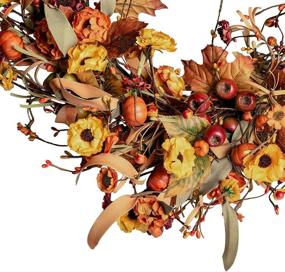 img 2 attached to Autumn Maple Leaves Wreath: 22” Floral Decor for Front Door, Farmhouse Thanksgiving Harvest Festival