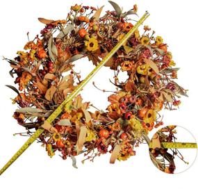 img 3 attached to Autumn Maple Leaves Wreath: 22” Floral Decor for Front Door, Farmhouse Thanksgiving Harvest Festival