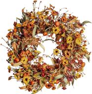 autumn maple leaves wreath: 22” floral decor for front door, farmhouse thanksgiving harvest festival логотип