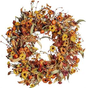 img 4 attached to Autumn Maple Leaves Wreath: 22” Floral Decor for Front Door, Farmhouse Thanksgiving Harvest Festival