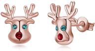 🦌 hypoallergenic 14k cute small animal cz reindeer stud earrings - perfect gifts for girls and women! logo