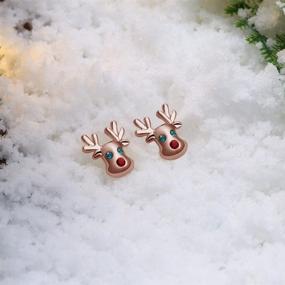 img 1 attached to 🦌 Hypoallergenic 14K Cute Small Animal CZ Reindeer Stud Earrings - Perfect Gifts for Girls and Women!