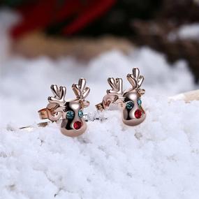 img 2 attached to 🦌 Hypoallergenic 14K Cute Small Animal CZ Reindeer Stud Earrings - Perfect Gifts for Girls and Women!