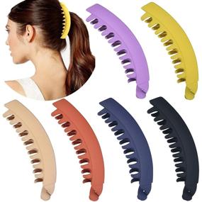 img 4 attached to 🍌 Set of 6 Large Banana Clips | Ideal for Thick Hair | Non-slip Ponytail Holder Clips for Women and Girls | 6 Assorted Colors