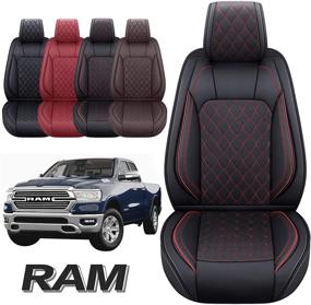 img 4 attached to Aierxuan Dodge Ram Front Seat Covers Custom Fit 2009-2022 1500 2500 3500 Crew Quad Regular Cab Truck Pickup Waterproof Leather Airbag Compatible Cushions(2 PCS Front/Black-Red)